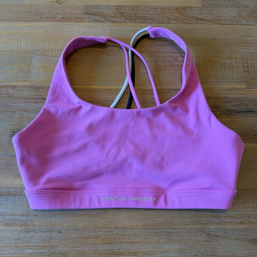 Spiritual Gangster Sports Bra Orchid Pink Strappy Back Workout Yoga Top Size S